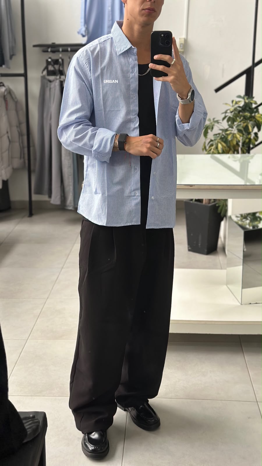 CAMISA STRIPE URBAN BASIC AZUL - Imagen 2