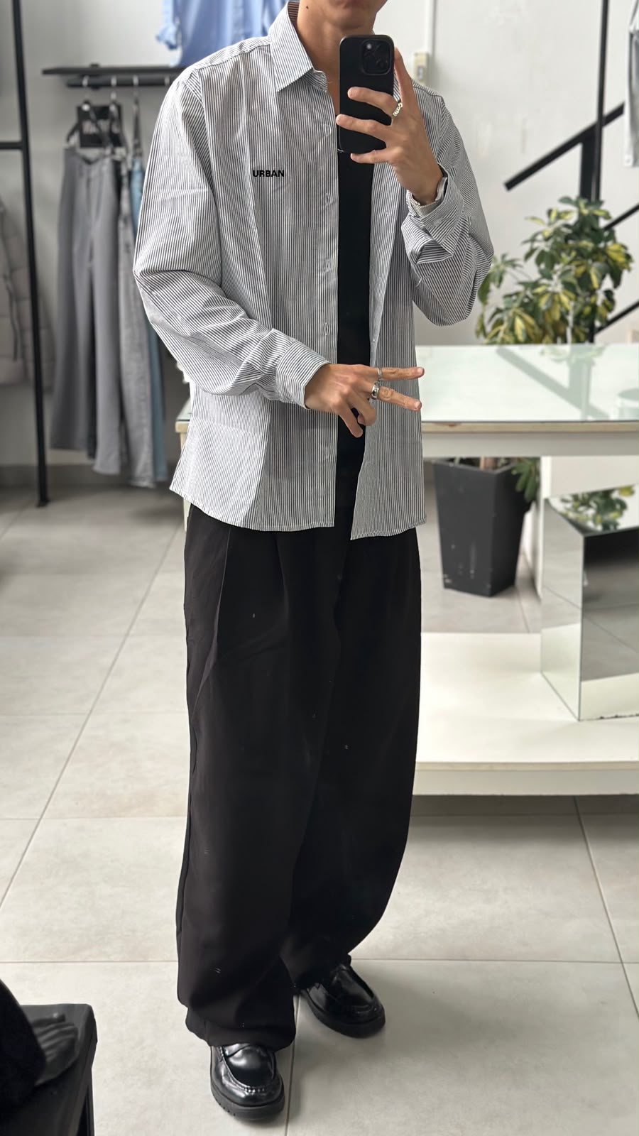 CAMISA STRIPE URBAN BASIC BLACK - Imagen 2